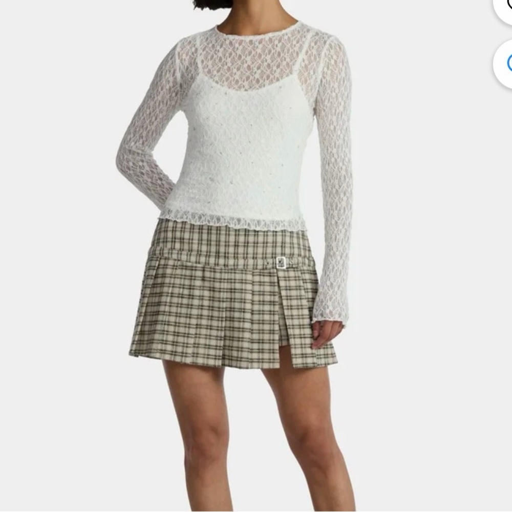 NWT Madden NYC Pleated Plaid Mini Skort - size Large (12-14) - brown/cream/black - Picture 2 of 9